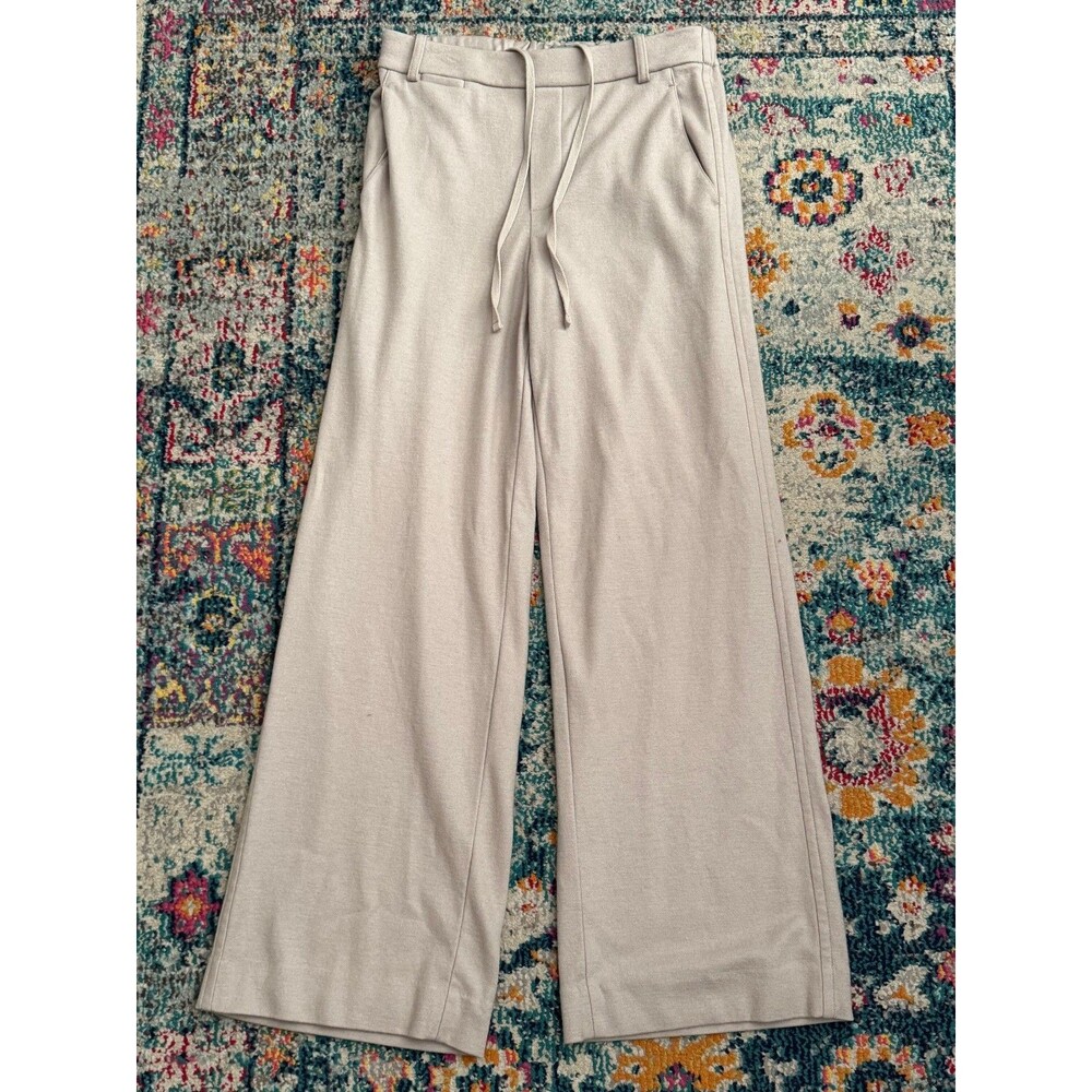 Vince Wool-Blend Tailored Wide-Leg Pants in Beige Size Medium Minimal Classic